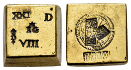 Coin Weights. Weight for 8 reales. Palma de Mallorca. Anv.: Countermarks IG crowned; D surpassed from fleur-de-lis and XXI, VIII and D. Rev.: Counterm...