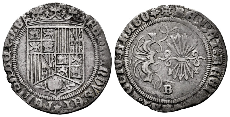 Catholic Kings (1474-1504). 1 real. Burgos. (Cal-308). Ag. 3,10 g. Parsley leaf ...