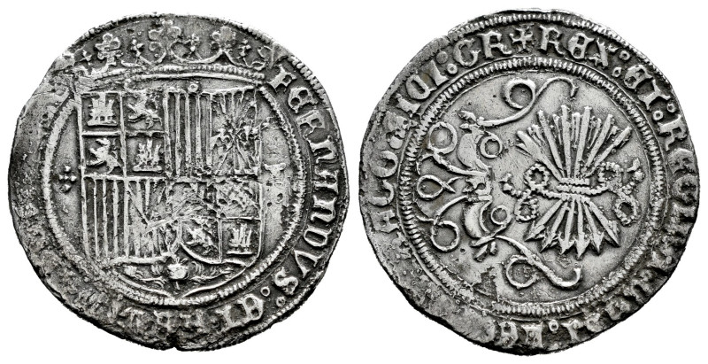 Catholic Kings (1474-1504). 1 real. Toledo. (Cal-465). Ag. 3,05 g. Shield betwee...