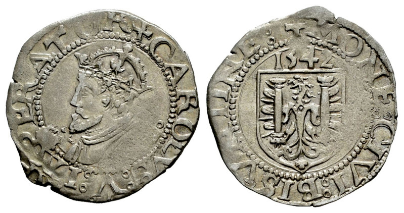 Charles I (1516-1556). 1 carlos. 1542. Besançon. (Tauler-433). (Vti-687). Ag. 1,...