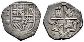 Philip II (1556-1598). 4 reales. 1595. Segovia. I. (Cal-548). (Jarabo-Sanahuja-A278). Ag. 13,20 g. Date with two digits to the right of shield. Scratc...