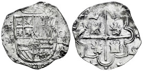 Philip II (1556-1598). 4 reales. 1596. Segovia. FE interlaced (Juan de Arfe Villafañe). (Cal-550). (Jarabo-Sanahuja-A283). Ag. 13,47 g. The only year ...