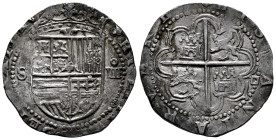 Philip II (1556-1598). 4 reales. ND. Sevilla. (Cal-576). (Jarabo-Sanahuja-A615). Ag. 13,72 g. "Square d" assayer on reverse. Fleur de lis between shie...