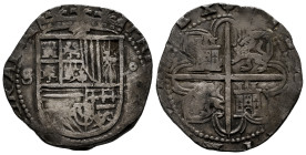 Philip II (1556-1598). 4 reales. ND. Sevilla. (Cal-576). (Jarabo-Sanahuja-A615). Ag. 13,57 g. "Square d" assayer on reverse. Fleur de lis between shie...
