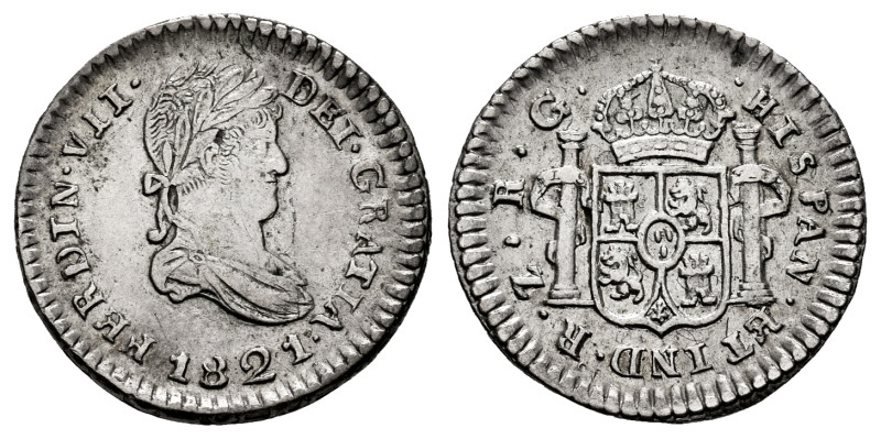 Ferdinand VII (1808-1833). 1/2 real. 1821. Zacatecas. RG. (Cal-497). Ag. 1,77 g....