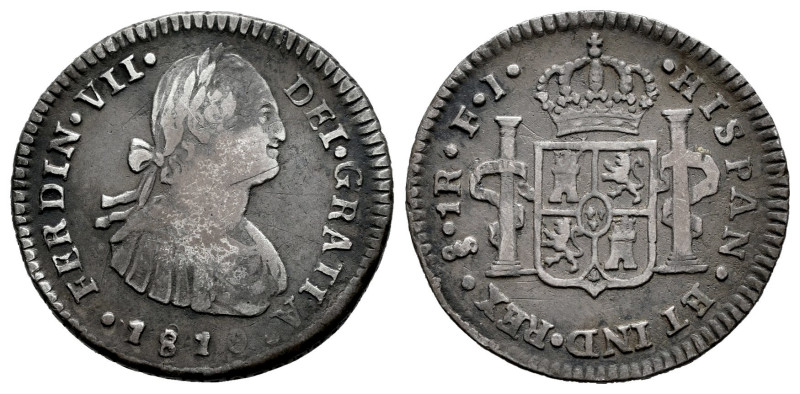 Ferdinand VII (1808-1833). 1 real. 1810. Santiago. FJ. (Cal-667). Ag. 3,28 g. Bu...