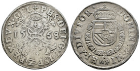 Philip II (1556-1598). 1 escudo of Burgundy. 1568. Nimega. (Tauler-1281). (Vanhoudt-290.NIJ). (Vti-1311). Ag. 28,91 g. Choice VF. Est...250,00. 

Sp...