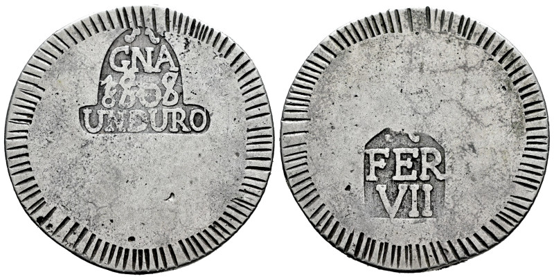 Ferdinand VII (1808-1833). 1 duro. 1808. Gerona. (Cal-1201). Ag. 26,18 g. Almost...