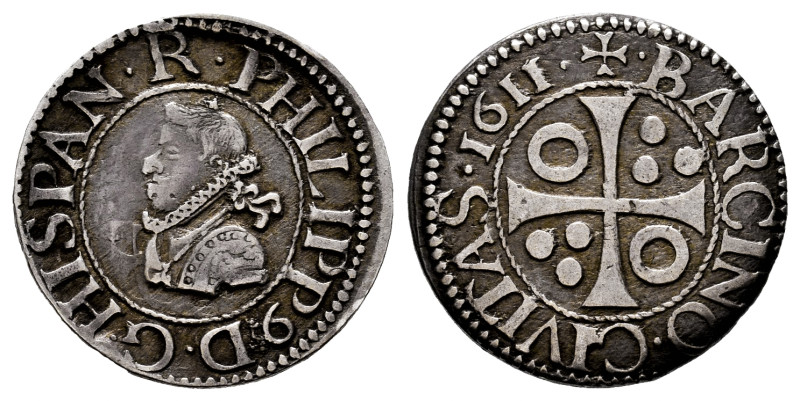 Philip III (1598-1621). 1/2 croat. 1611. Barcelona. (Cal-374). Ag. 1,65 g. The c...