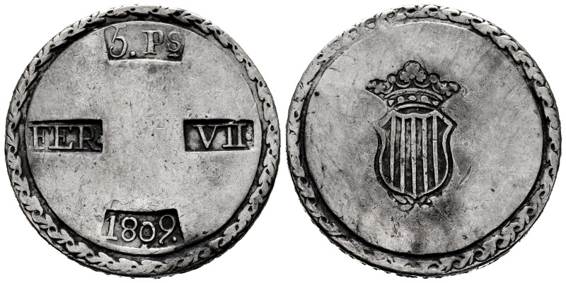 Ferdinand VII (1808-1833). 5 pesetas. 1809. Tarragona. (Cal-1429). Ag. 26,71 g. ...