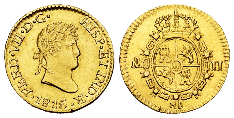 Ferdinand VII (1808-1833). 1/2 escudo. 1816. Mexico. JJ. (Cal-1490). Au. 1,68 g....