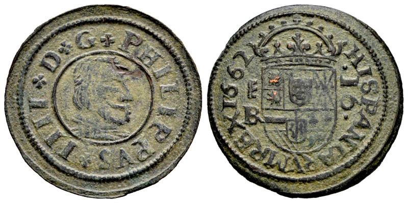 Philip IV (1621-1665). 16 maravedis. 1662. Segovia. BR. (Cal-488). Ae. 4,03 g. C...