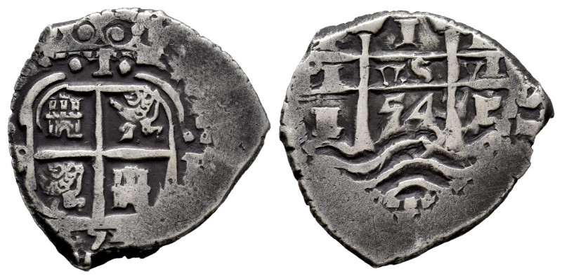 Philip IV (1621-1665). 1 real. 1654. Potosi. E. (Cal-756). Ag. 3,65 g. Double da...