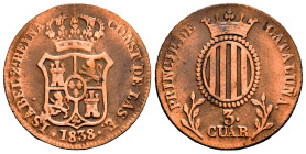 Elizabeth II (1833-1868). 3 quartos. 1838. Barcelona. (Cal-6). Ae. 6,44 g. Cleaned. Almost VF. Est...25,00. 

Spanish Description: Isabel II (1833-1...