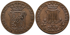 Elizabeth II (1833-1868). 6 quartos. 1846. Barcelona. (Cal-29). Ae. 14,75 g. 7-petalled flowers. Almost XF. Est...60,00. 

Spanish Description: Isab...