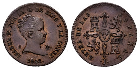 Elizabeth II (1833-1868). 1 maravedi. 1842. Jubia. (Cal-32). Ae. 1,12 g. Almost XF. Est...120,00. 

Spanish Description: Isabel II (1833-1868). 1 ma...