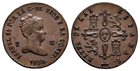 Elizabeth II (1833-1868). 2 maravedis. 1838. Segovia. (Cal-49). Ae. 2,51 g. Almost XF/XF. Est...50,00. 

Spanish Description: Isabel II (1833-1868)....