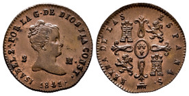Elizabeth II (1833-1868). 2 maravedis. 1841. Segovia. (Cal-52). Ae. 2,02 g. Attractive. Some original luster remaining. Scarce in this grade. Almost M...
