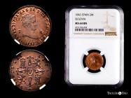 Elizabeth II (1833-1868). 2 maravedis. 1842. Segovia. (Cal-54). Ae. It retains some minor luster. Attractive specimen. Slabbed by NGC as MS 64 BN. Onl...