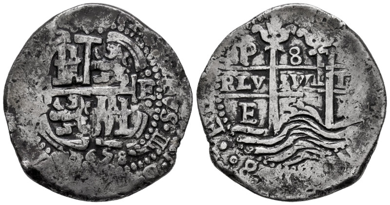 Philip IV (1621-1665). 8 reales. 1658. Potosi. E. (Cal-1520). Ag. 26,97 g. Tripl...