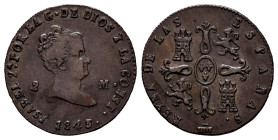 Elizabeth II (1833-1868). 2 maravedis. 1843. Segovia. (Cal-55). Ae. 2,05 g. VF. Est...25,00. 

Spanish Description: Isabel II (1833-1868). 2 maraved...