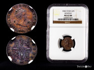 Elizabeth II (1833-1868). 2 maravedis. 1844. Segovia. (Cal-56). Ae. It retains some minor luster. Slabbed by NGC as MS 62 BN. Scarce in this condition...