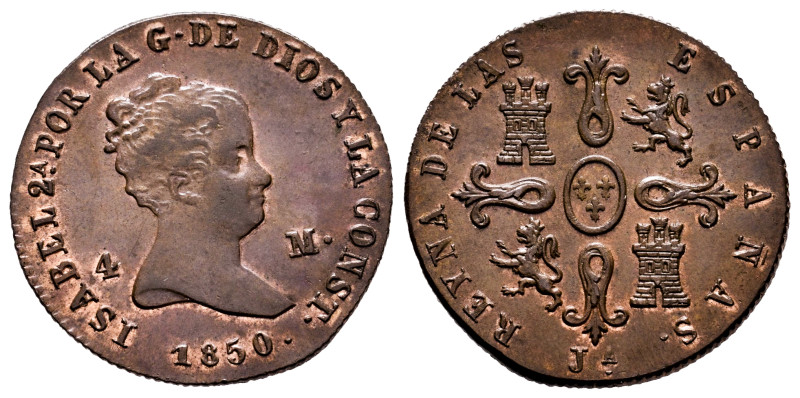 Elizabeth II (1833-1868). 4 maravedis. 1850. Jubia. (Cal-76). Ae. 5,16 g. With s...