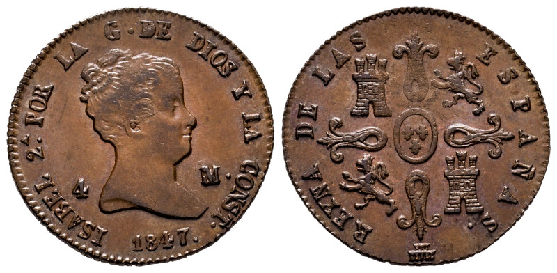 Elizabeth II (1833-1868). 4 maravedis. 1847. Segovia. (Cal-90). Ae. 4,62 g. Weak...