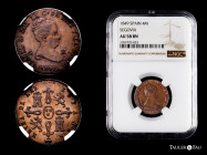 Elizabeth II (1833-1868). 4 maravedis. 1849. Segovia. (Cal-90). Au. Slabbed by NGC as AU 58. (Top Pop), the finest known in the NGC census. NGC-AU. Es...