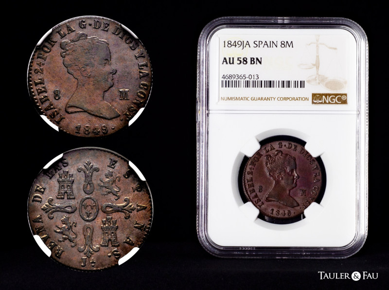 Elizabeth II (1833-1868). 8 maravedis. 1849. Jubia. (Cal-116). Ae. Slabbed by NG...