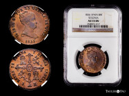 Elizabeth II (1833-1868). 8 maravedis. 1836. Segovia. (Cal-122). Ae. Slabbed by NGC as AU 55 BN. Value on reverse. Scarce. NGC-AU. Est...500,00. 

S...