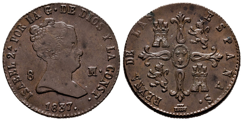 Elizabeth II (1833-1868). 8 maravedis. 1837. Segovia. (Cal-123). Ae. 10,71 g. Al...