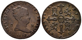 Elizabeth II (1833-1868). 8 maravedis. 1842. Segovia. (Cal-128). Ae. 10,36 g. Almost XF. Est...80,00. 

Spanish Description: Isabel II (1833-1868). ...