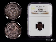 Elizabeth II (1833-1868). 1/2 decima de real. 1853. Segovia. (Cal-140). Ae. Slabbed by NGC as MS 62 BN. Very scarce in this grade. NGC-MS. Est...90,00...