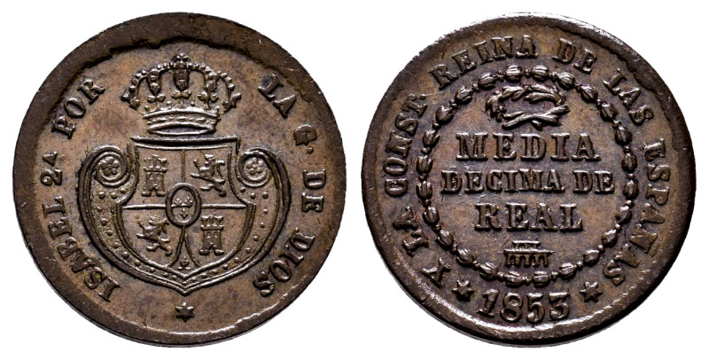 Elizabeth II (1833-1868). 1/2 decima de real. 1853. Segovia. (Cal-140). Ae. 1,90...