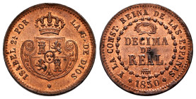 Elizabeth II (1833-1868). Decima de real. 1850. Segovia. (Cal-141). Ae. 3,87 g. Minor nick on edge. Original luster. AU. Est...90,00. 

Spanish Desc...