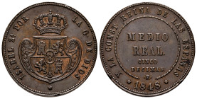 Elizabeth II (1833-1868). Medio real. 1848. Madrid. (Cal-152). Ae. 18,45 g. Minor nicks on edge. Choice VF. Est...90,00. 

Spanish Description: Isab...