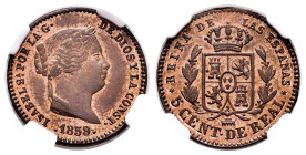 Elizabeth II (1833-1868). 5 centimos de real. 1859. Segovia. (Cal-163). Ae. Original luster. Slabbed. Almost MS. Est...90,00. 

Spanish Description:...