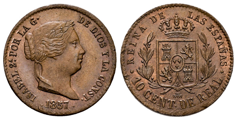 Elizabeth II (1833-1868). 10 centimos de real. 1857. Segovia. (Cal-173). Ae. 3,6...