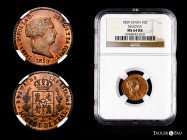 Elizabeth II (1833-1868). 10 centimos de real. 1859. Segovia. (Cal-175). Ae. Slabbed by NGC as MS 64 RB. Original luster. Scarce in this grade. NGC-MS...