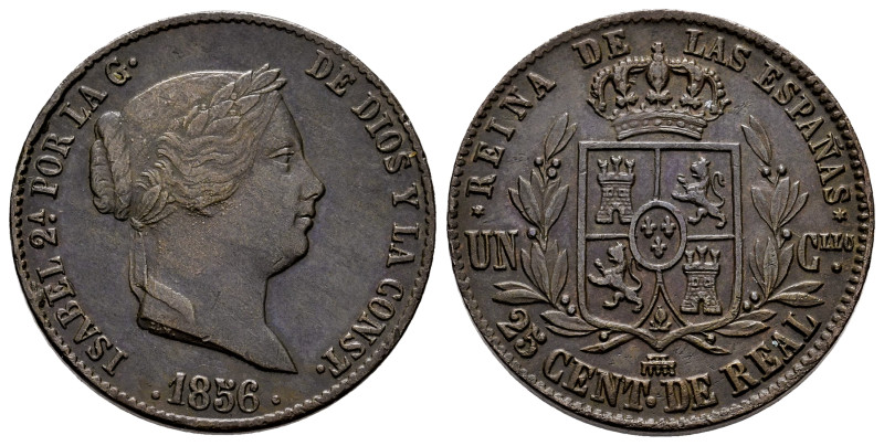 Elizabeth II (1833-1868). 25 centimos de real. 1856. Segovia. (Cal-189). Ae. 9,8...