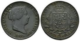 Elizabeth II (1833-1868). 25 centimos de real. 1864. Segovia. (Cal-197). Ae. 10,07 g. Choice VF. Est...25,00. 

Spanish Description: Isabel II (1833...