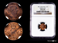 Elizabeth II (1833-1868). 1/2 centimo de escudo. 1867. Barcelona. OM. (Cal-200). Ae. Slabbed by NGC as MS 63 RB. NGC-MS. Est...100,00. 

Spanish Des...