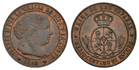 Elizabeth II (1833-1868). 1/2 centimo de escudo. 1868. Barcelona. OM. (Cal-201). Ae. 1,26 g. Almost XF/XF. Est...40,00. 

Spanish Description: Isabe...
