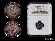 Elizabeth II (1833-1868). 1/2 centimo de escudo. 1866. Segovia. OM. (Cal-208). Ae. Slabbed by NGC as AU 53 BN. NGC-AU. Est...60,00. 

Spanish Descri...