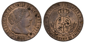 Elizabeth II (1833-1868). 1/2 centimo de escudo. 1866. Segovia. OM. (Cal-208). Ae. 1,25 g. Minor rust spot on obverse. Almost XF. Est...25,00. 

Spa...