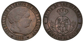 Elizabeth II (1833-1868). 1 centimo de escudo. 1868. Barcelona. OM. (Cal-216). Ae. 2,58 g. XF. Est...40,00. 

Spanish Description: Isabel II (1833-1...