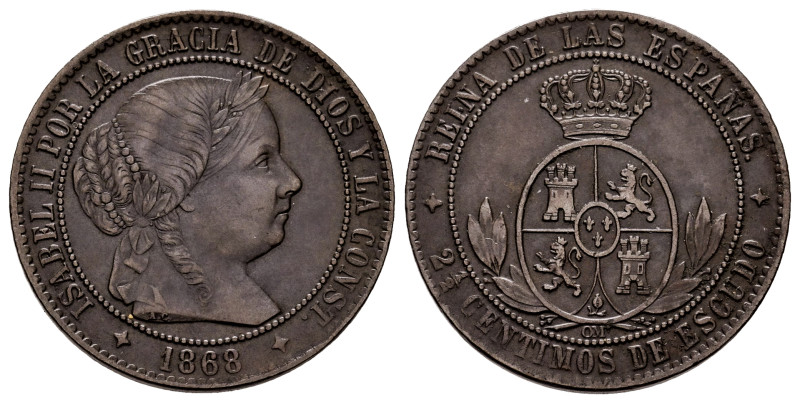 Elizabeth II (1833-1868). 2 1/2 centimos de escudo. 1868. Jubia. OM. (Cal-237). ...