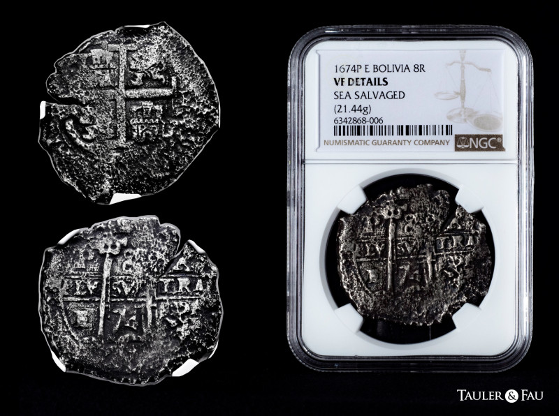 Charles II (1665-1700). 8 reales. 1674. Potosi. E. (Cal-670). Ag. 21,44 g. Slabb...