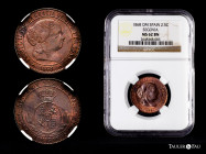 Elizabeth II (1833-1868). 2 1/2 centimos de escudo. 1868. Segovia. OM. (Cal-241). Ae. Slabbed by NGC as MS 62 BN. (Top Pop), the finest known in the N...